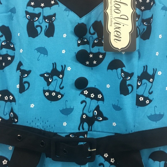 Voodoo Vixen Katnis Flared Cat Dress Blue - Picture 5 of 8